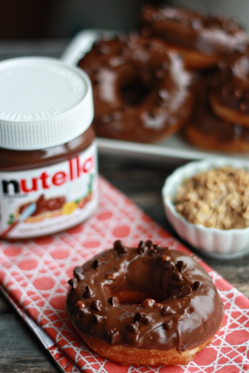 Easy Nutella Peanut Butter Glazed Doughnuts by notyourmommascookie.com
